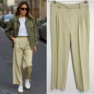 House of Harlow 1969 Textured Pleated Straight Leg Trouser Pants Sz 8 Sage Green